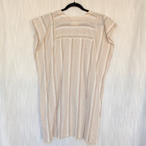 Pietsie Sayulita Sand Striped Cotton V-neck Tunic Mini Short Dress, size S - Picture 2 of 7